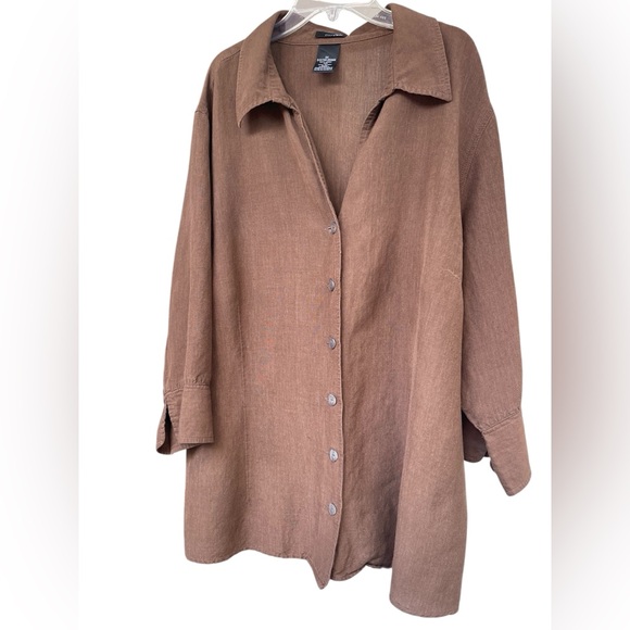 East 5th Women’s Size 3X Chocolate Brown Linen Blend Top 3/4 sleeve v-Neck plus - Picture 1 of 7